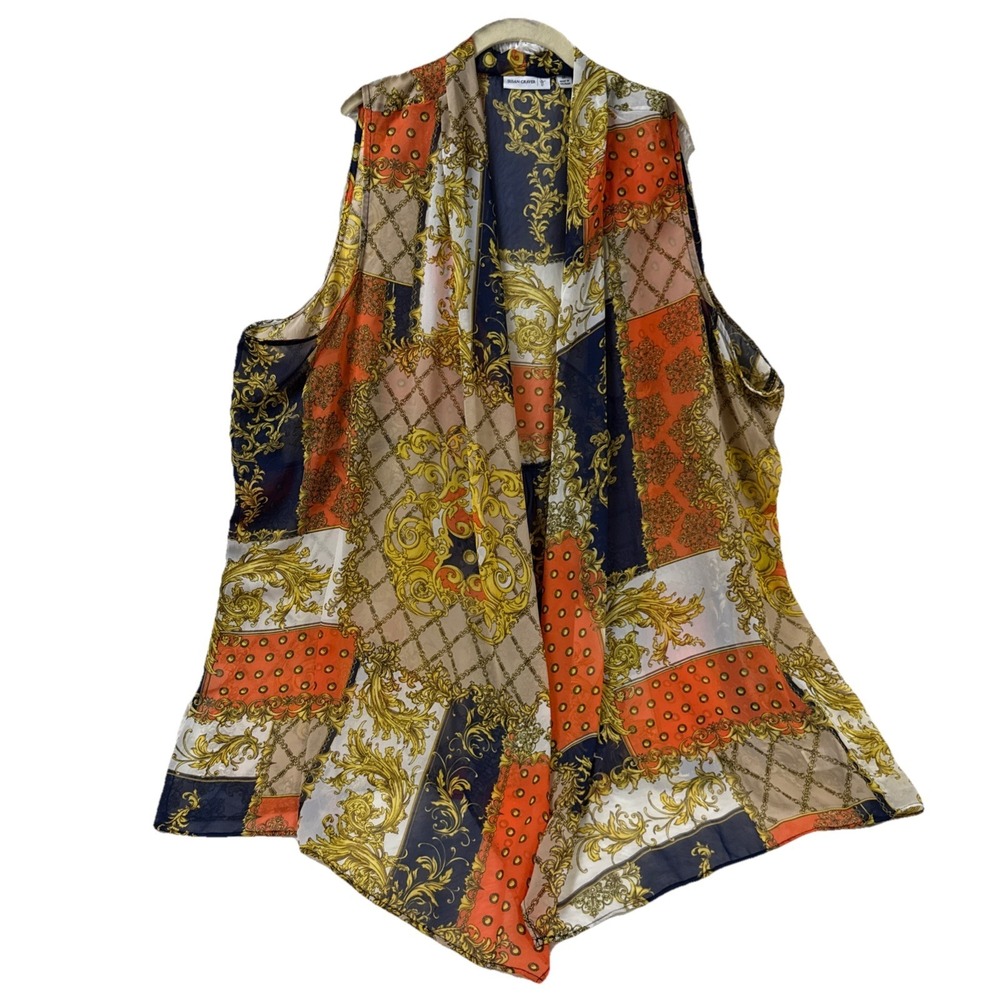 Susan Graver 3X Sheer Floral Kimono Open Front Sleeveless Boho‎ Baroque Pattern